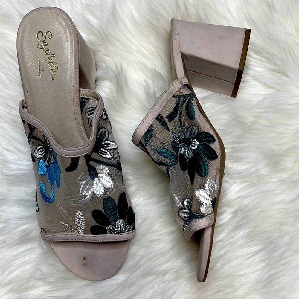 Anthropologie Floral Embroidered Sandals - Black, Blue, White